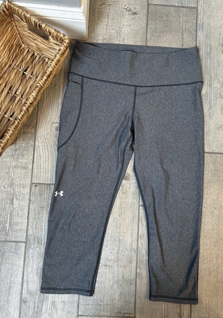 Under Armour Womens HeatGear Pocket Capri Leggings Charcoal Gray Cropped Sz L